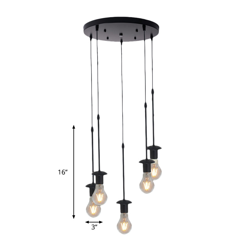 Iron Exposed Bulb Drapes Ceiling Light Loft Pendant Lighting - Black 5/10 Heads Bistro Multi