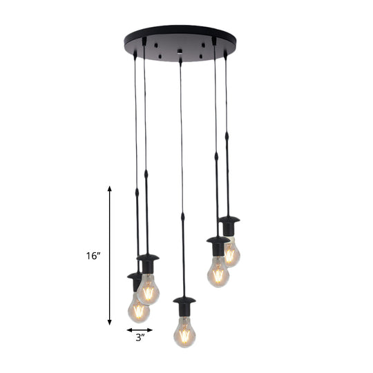 Iron Exposed Bulb Drapes Ceiling Light Loft Pendant Lighting - Black 5/10 Heads Bistro Multi