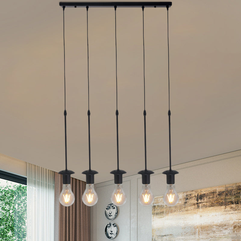 Iron Exposed Bulb Drapes Ceiling Light Loft Pendant Lighting - Black 5/10 Heads Bistro Multi
