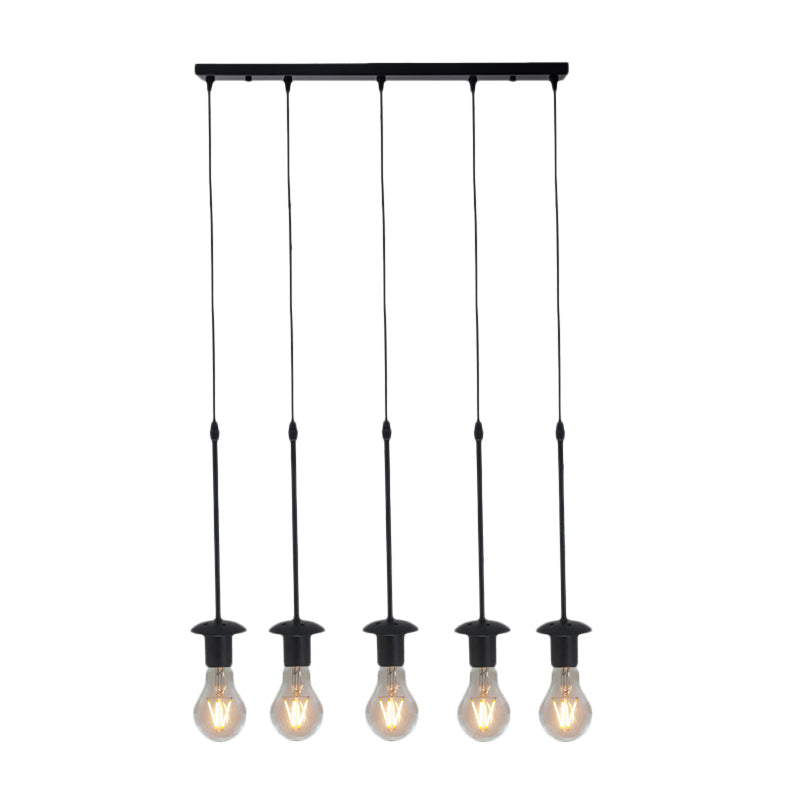 Iron Exposed Bulb Drapes Ceiling Light Loft Pendant Lighting - Black 5/10 Heads Bistro Multi