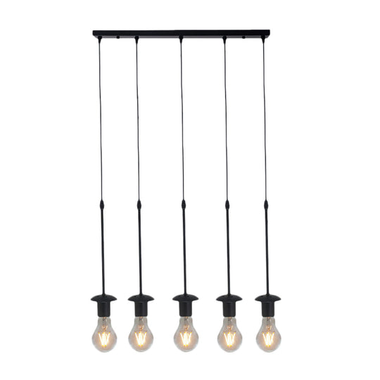 Iron Exposed Bulb Drapes Ceiling Light Loft Pendant Lighting - Black 5/10 Heads Bistro Multi