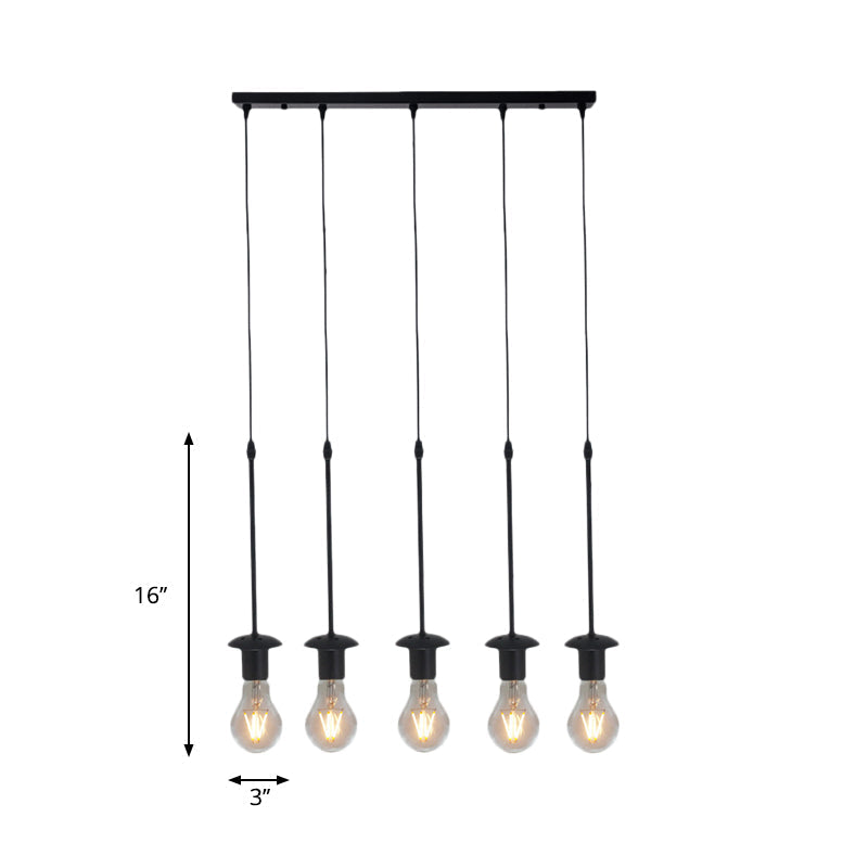 Iron Exposed Bulb Drapes Ceiling Light Loft Pendant Lighting - Black 5/10 Heads Bistro Multi