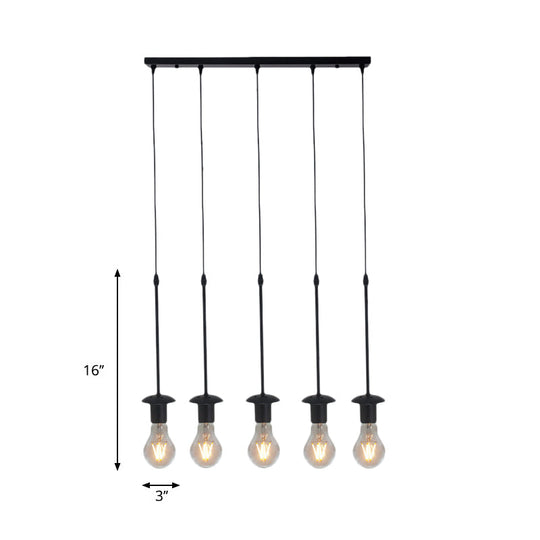 Iron Exposed Bulb Drapes Ceiling Light Loft Pendant Lighting - Black 5/10 Heads Bistro Multi
