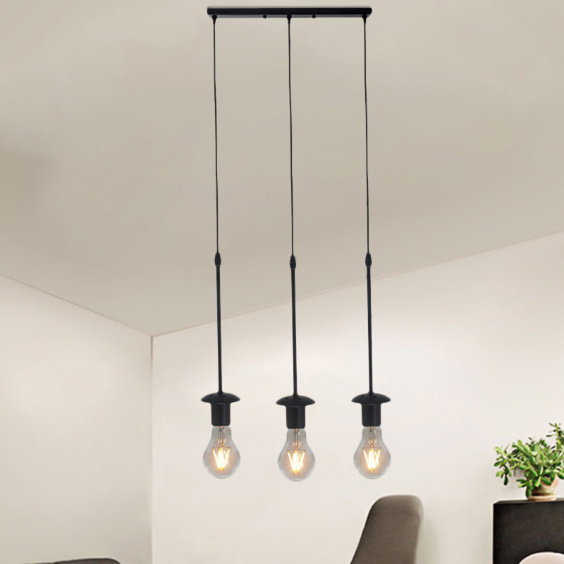 Iron Exposed Bulb Drapes Ceiling Light Loft Pendant Lighting - Black 5/10 Heads Bistro Multi