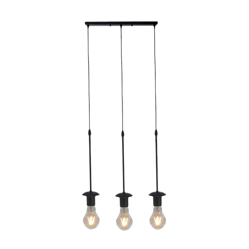 Iron Exposed Bulb Drapes Ceiling Light Loft Pendant Lighting - Black 5/10 Heads Bistro Multi