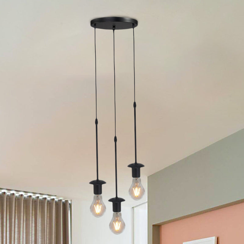 Iron Exposed Bulb Drapes Ceiling Light Loft Pendant Lighting - Black 5/10 Heads Bistro Multi