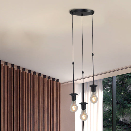Iron Exposed Bulb Drapes Ceiling Light Loft Pendant Lighting - Black 5/10 Heads Bistro Multi