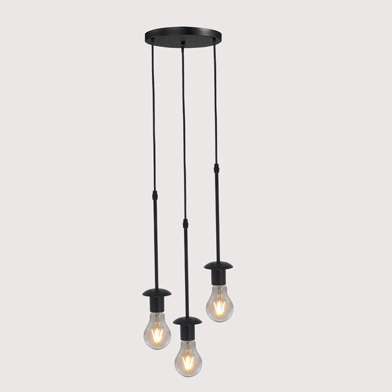 Iron Exposed Bulb Drapes Ceiling Light Loft Pendant Lighting - Black 5/10 Heads Bistro Multi