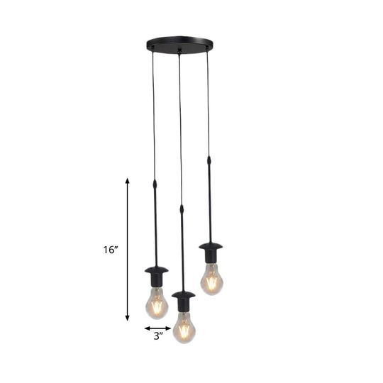 Iron Exposed Bulb Drapes Ceiling Light Loft Pendant Lighting - Black 5/10 Heads Bistro Multi