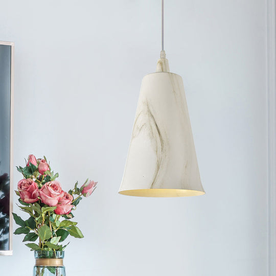 Farmhouse Style 1-Light Metal Pendant Lighting Fixture - White/Yellow/Brown Deep Cone Living Room