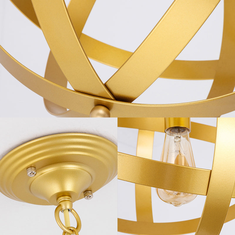 Industrial 1 Light Spherical Metal Pendant Lamp In Gold/Aged Silver - Ideal For Dining Tables &