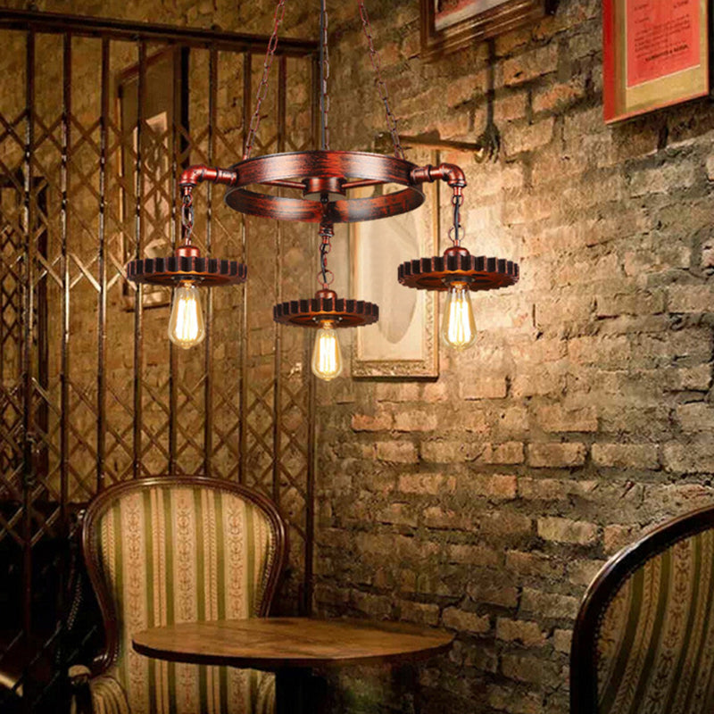 Vintage 3/7-Head Pendant Lighting | Antique Style Dark Rust Metal Chandelier For Restaurants 3 /
