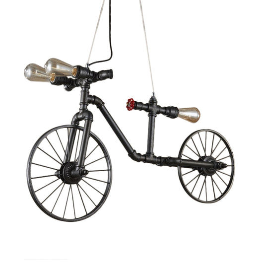 Antique Bronze Bicycle Pendant Lighting - 3-Light Indoor Ceiling Fixture With Pipe Design