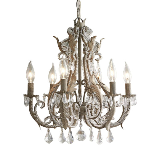 French Country 6-Light Crystal Candle Chandelier In Antiqued Grey