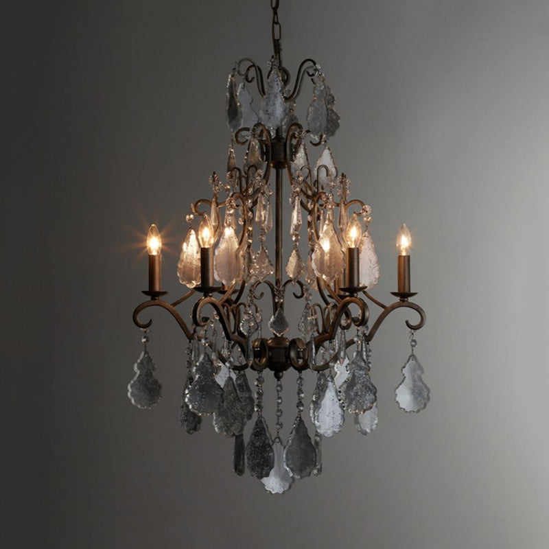 Rural Rust Metal Ceiling Pendant With Swirl Arm Design 6-Light Candlestick Chandelier Featuring