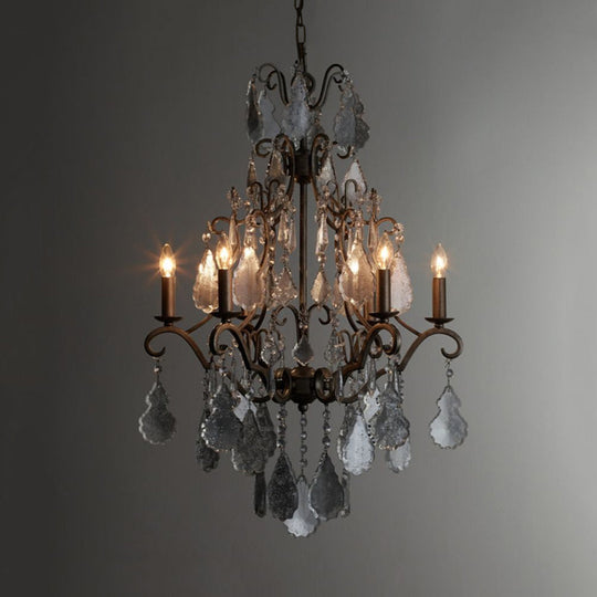 Rural Rust Metal Ceiling Pendant With Swirl Arm Design 6-Light Candlestick Chandelier Featuring