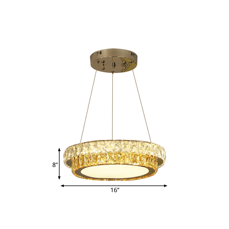 Modern Gold Crystal Embedded Led Chandelier - 2-Tier Round Design For Dining Room Available In