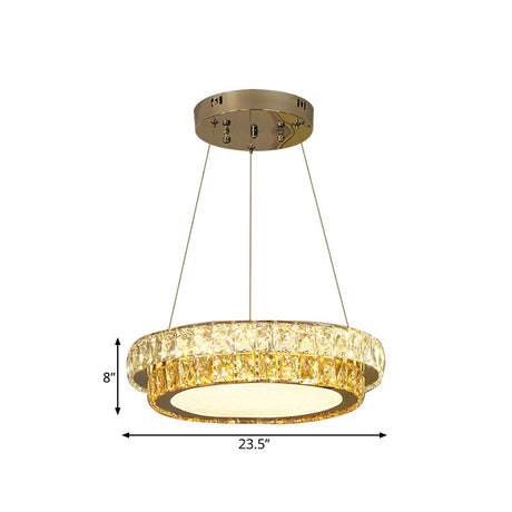 Modern Gold Crystal Embedded Led Chandelier - 2-Tier Round Design For Dining Room Available In