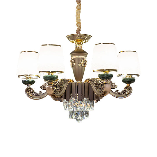 Traditional Tapered Opal Glass Chandelier With 6 Heads - Brown Dining Room Pendant Light Featuring