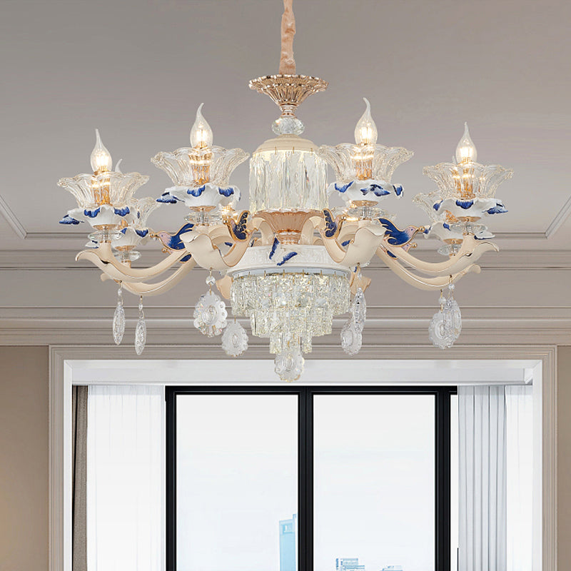 Rose Gold Crystal Chandelier Pendant - 6/8 Lights Modern Blooming Design For Bedroom Suspension