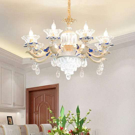 Rose Gold Crystal Chandelier Pendant - 6/8 Lights Modern Blooming Design For Bedroom Suspension
