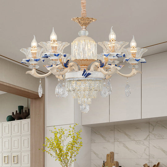 Rose Gold Crystal Chandelier Pendant - 6/8 Lights Modern Blooming Design For Bedroom Suspension
