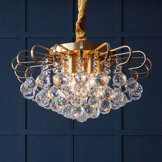 Traditional Floral Crystal Ball Pendant Chandelier In Gold - 3/5 Bulbs 14’/18’ Wide / 18’