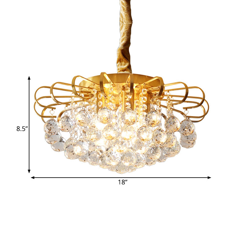 Traditional Floral Crystal Ball Pendant Chandelier In Gold - 3/5 Bulbs 14’/18’ Wide