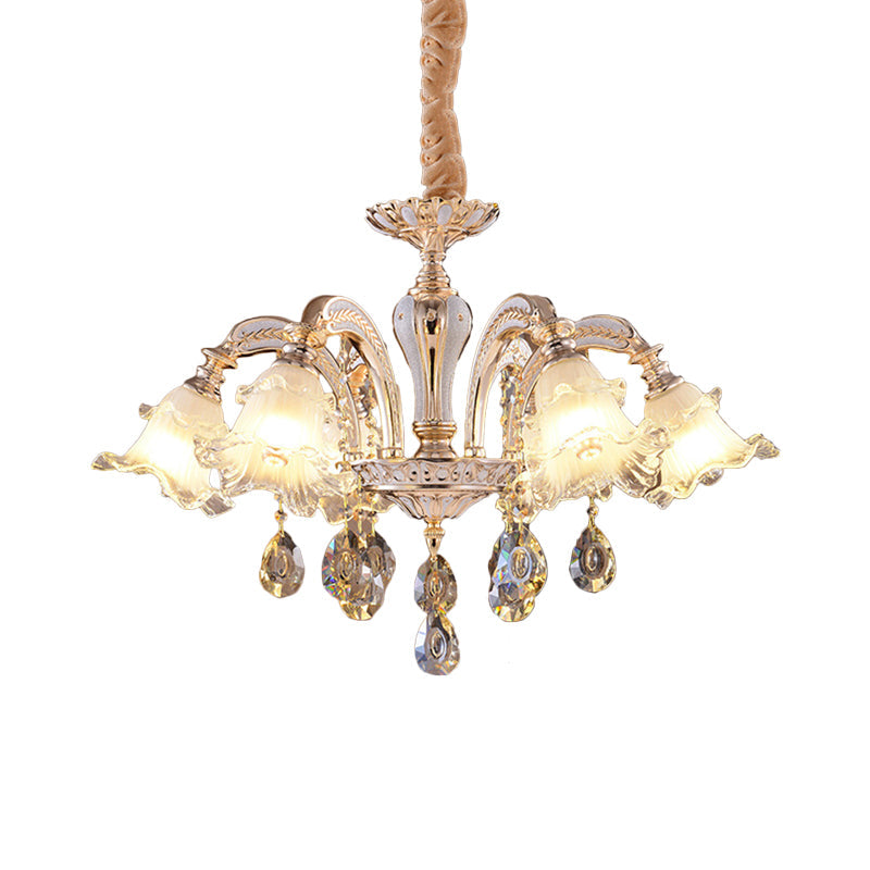 Ruffled Clear Glass Chandelier In Gold - 2-Layer 3/6 Lights Perfect For Dining Table