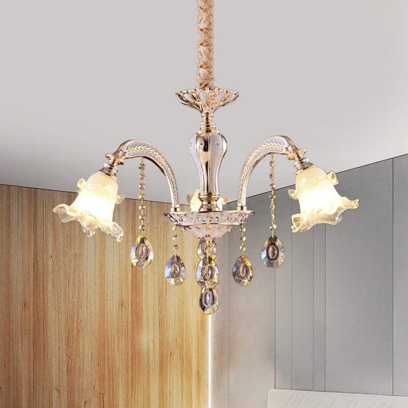 Ruffled Clear Glass Chandelier In Gold - 2-Layer 3/6 Lights Perfect For Dining Table