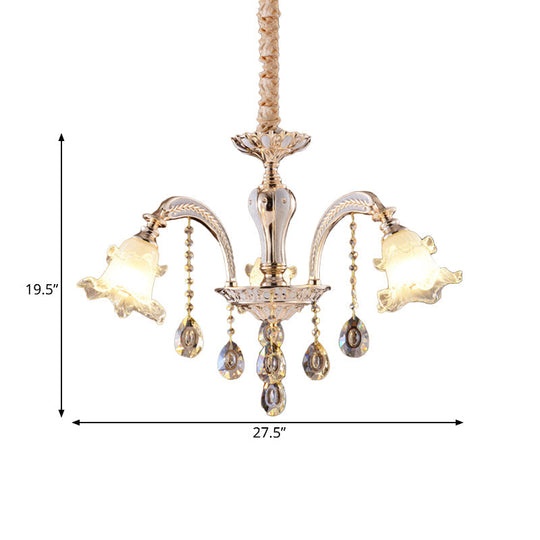 Ruffled Clear Glass Chandelier In Gold - 2-Layer 3/6 Lights Perfect For Dining Table