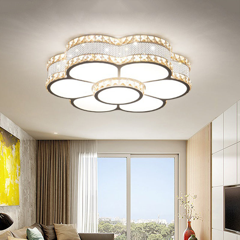Gold Metal Led Sunflower Ceiling Lamp With Crystal Trim - 19.5/23.5 Wide