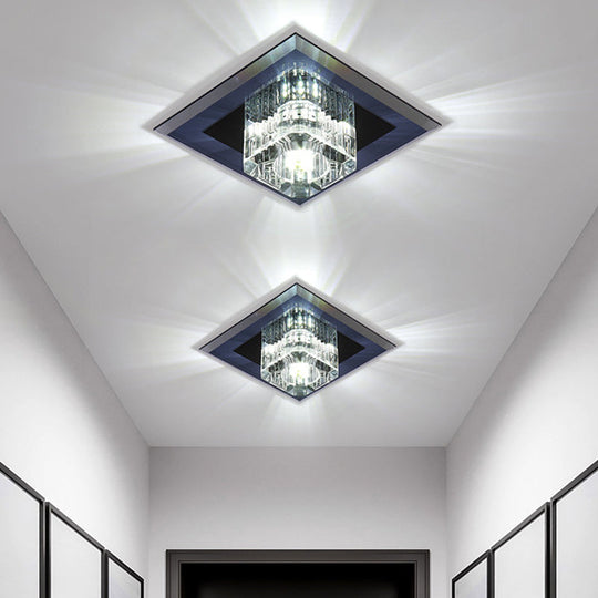 Minimalist Led Crystal Cube Ceiling Light - Compact Flush Mount For Corridors Clear