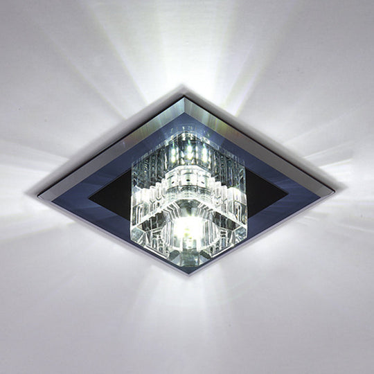 Minimalist Led Crystal Cube Ceiling Light - Compact Flush Mount For Corridors
