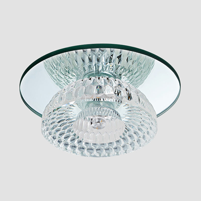 Sleek Chrome Crystal Led Flush Light With Mini Flower Bowl Design Perfect For Ceiling Mount Mirror