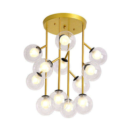 Modern Ball Semi - Mount Clear Glass Ceiling Lamp With Black/Gold Finish - 9/12 Heads Ideal For