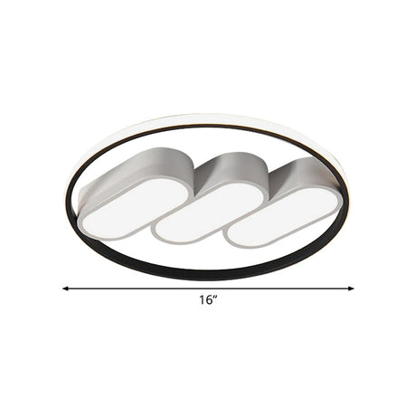 Modern Round Flush Led Bedroom Lamp In White-Black: Metallic Lighting Fixture
