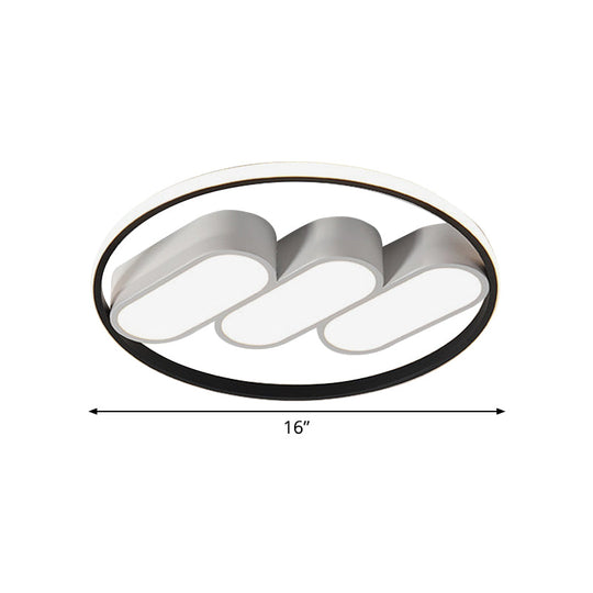 Modern Round Flush Led Bedroom Lamp In White-Black: Metallic Lighting Fixture