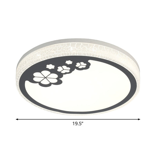 Leaf Pattern Modernist Round Led Flushmount Light In White & Black For Bedroom