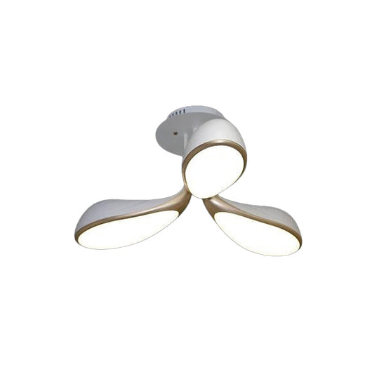 Modernist Oval Bedroom Ceiling Light Fixture With 3 Metallic Semi - Flush Lights In White