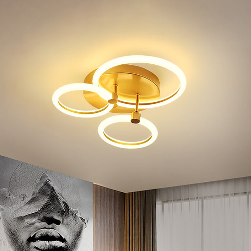 Gold Flush Ceiling Lamp With Led Lights - Simple Semi Mount Design For Bedrooms (16’/19’