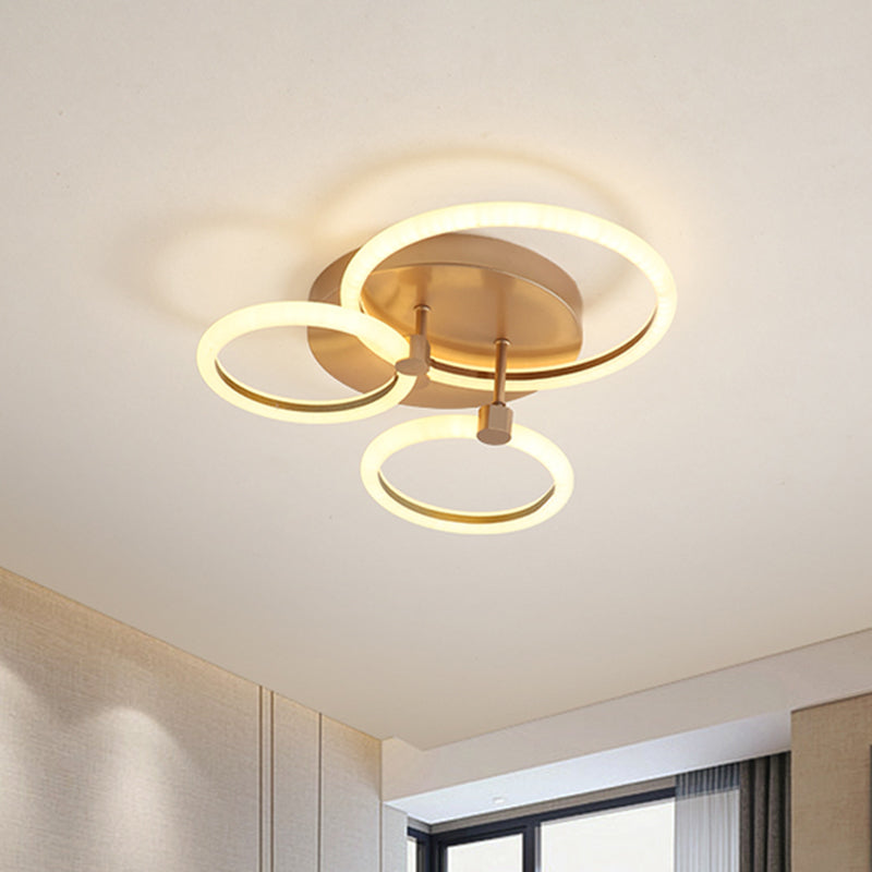 Gold Flush Ceiling Lamp With Led Lights - Simple Semi Mount Design For Bedrooms (16’/19’ Available)