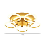 Modern Acrylic Halo Ring Semi Flushmount - Gold Finish Led Lighting 5 Heads Close To Ceiling