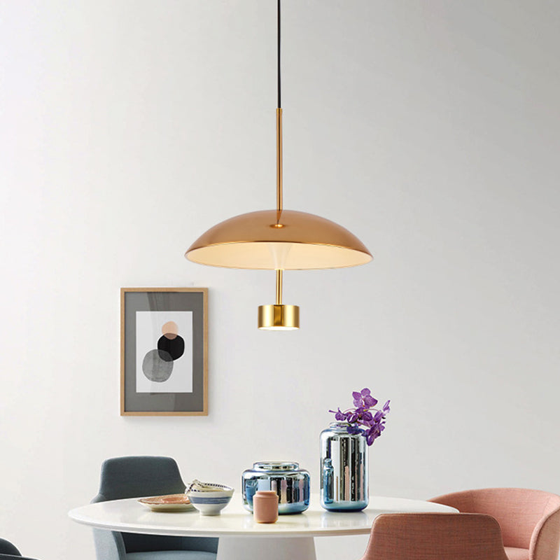 Modern Gold Led Pendant Light For Dining Room - 10/14 Domed Metallic Suspension / 14