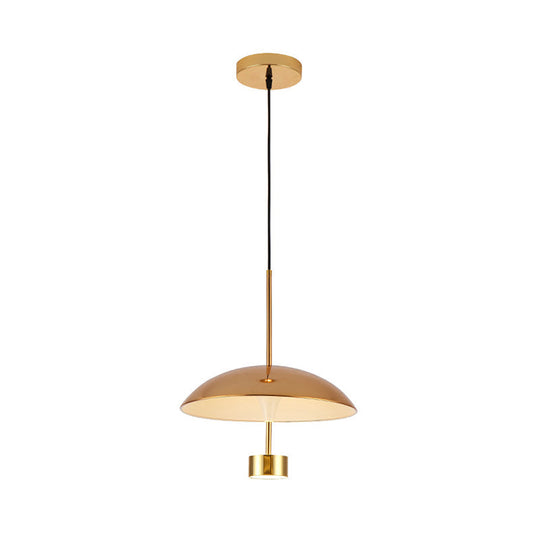 Domed Metallic Led Gold Pendant Light For Dining Room - 10’/14’ Modern Suspension Lamp