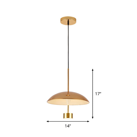 Domed Metallic Led Gold Pendant Light For Dining Room - 10’/14’ Modern Suspension Lamp