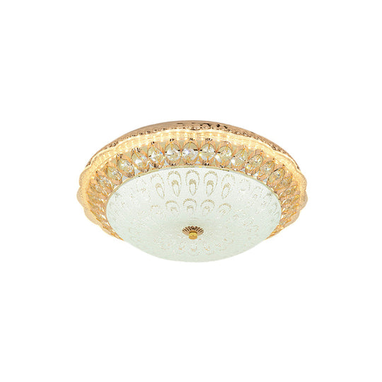 Contemporary Gold Led Flush Ceiling Light With Opal Texture Glass Shade - 16/19.5 Diameter