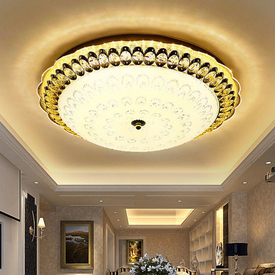 Contemporary Gold Led Flush Ceiling Light With Opal Texture Glass Shade - 16’/19.5’ Diameter / 19.5’