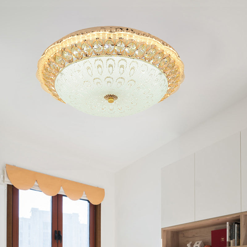 Contemporary Gold Led Flush Ceiling Light With Opal Texture Glass Shade - 16’/19.5’ Diameter