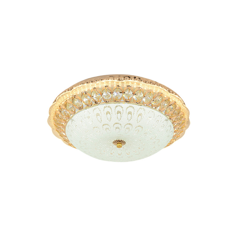 Contemporary Gold Led Flush Ceiling Light With Opal Texture Glass Shade - 16’/19.5’ Diameter